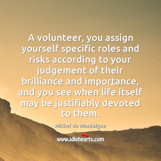 A volunteer, you assign yourself specific roles and risks according to your Image