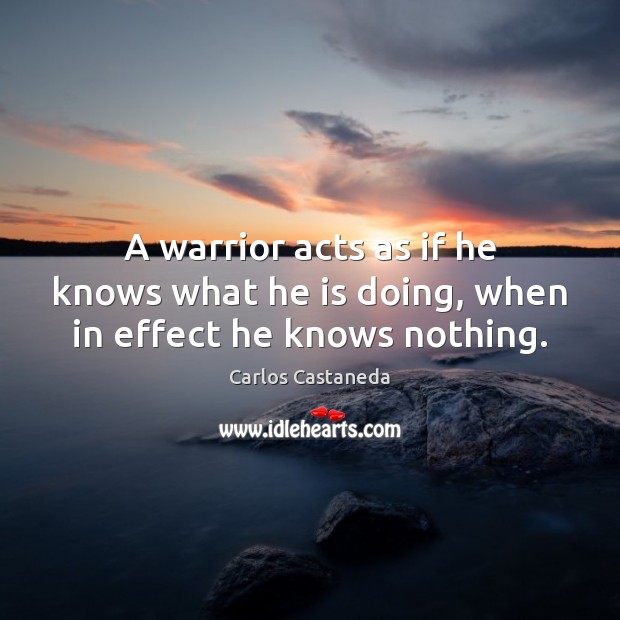 A warrior acts as if he knows what he is doing, when in effect he knows nothing. Carlos Castaneda Picture Quote