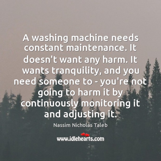 A washing machine needs constant maintenance. It doesn’t want any harm. It Nassim Nicholas Taleb Picture Quote