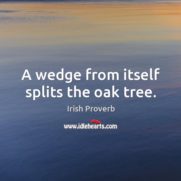 A wedge from itself splits the oak tree. Irish Proverbs Image