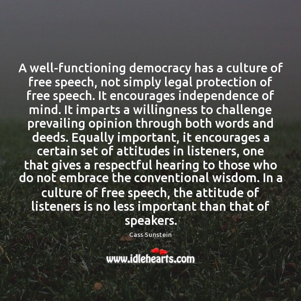 A well-functioning democracy has a culture of free speech, not simply legal Image
