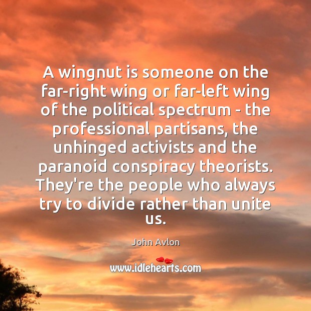 A wingnut is someone on the far-right wing or far-left wing of John Avlon Picture Quote