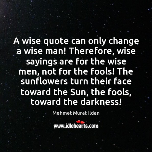 A wise quote can only change a wise man! Therefore, wise sayings Mehmet Murat Ildan Picture Quote