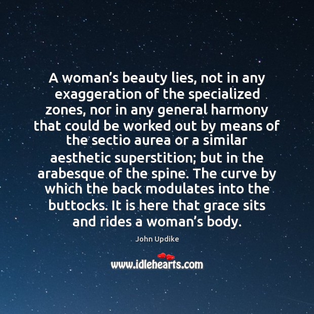 A woman’s beauty lies, not in any exaggeration of the specialized John Updike Picture Quote
