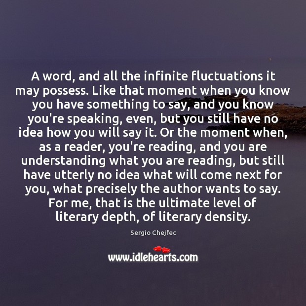 A word, and all the infinite fluctuations it may possess. Like that Sergio Chejfec Picture Quote