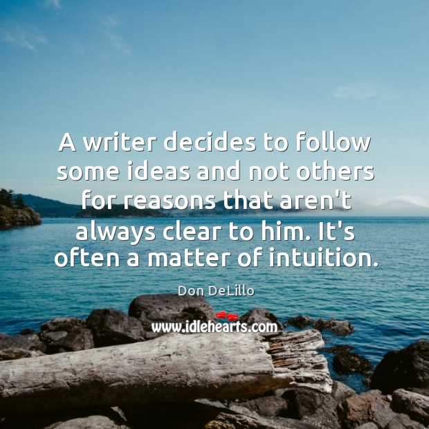 A writer decides to follow some ideas and not others for reasons Don DeLillo Picture Quote