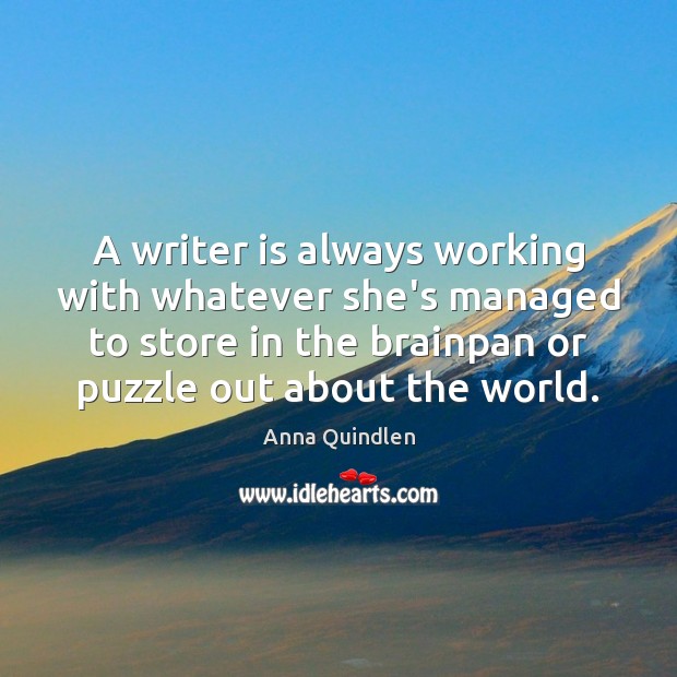 A writer is always working with whatever she’s managed to store in Anna Quindlen Picture Quote