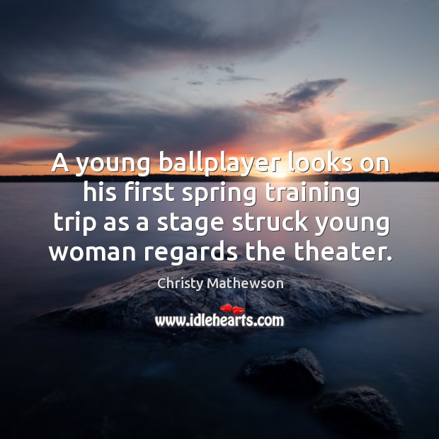 A young ballplayer looks on his first spring training trip as a stage struck young woman regards the theater. Image