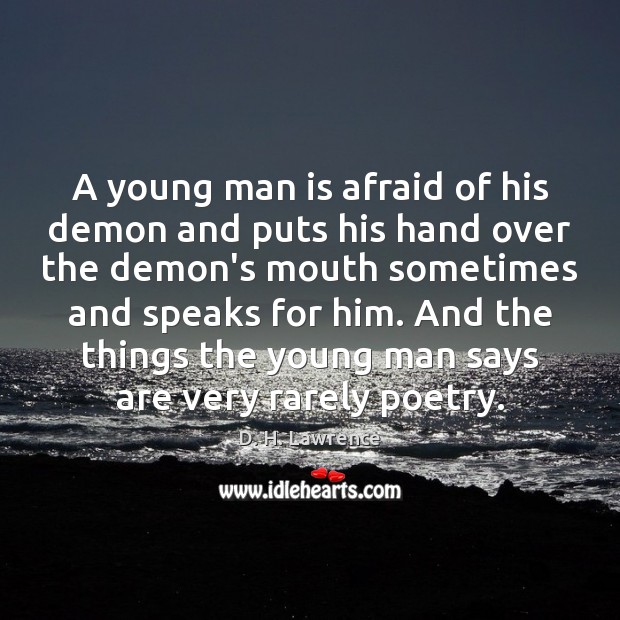 A young man is afraid of his demon and puts his hand Image