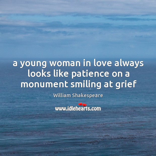 A young woman in love always looks like patience on a monument smiling at grief Image