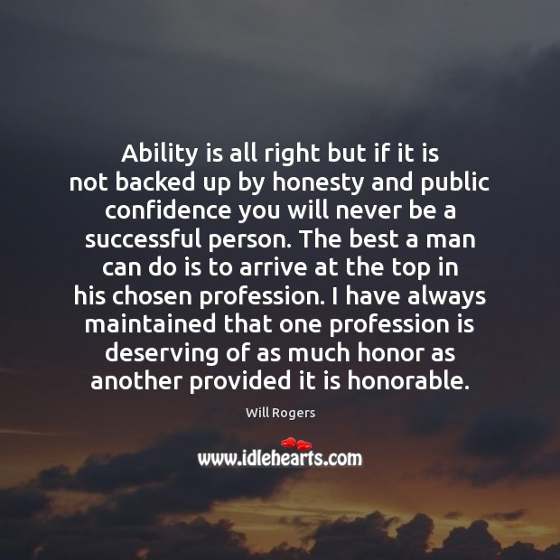 Ability is all right but if it is not backed up by Will Rogers Picture Quote