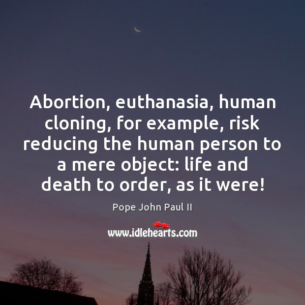 Abortion, euthanasia, human cloning, for example, risk reducing the human person to Image