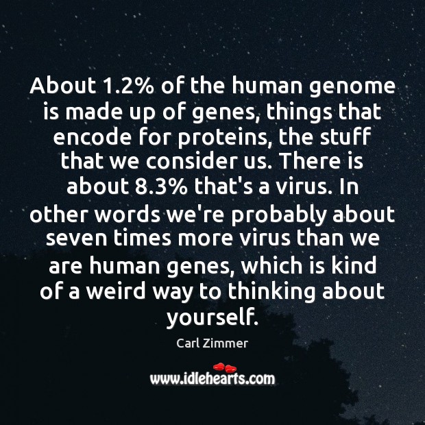 About 1.2% of the human genome is made up of genes, things that Carl Zimmer Picture Quote