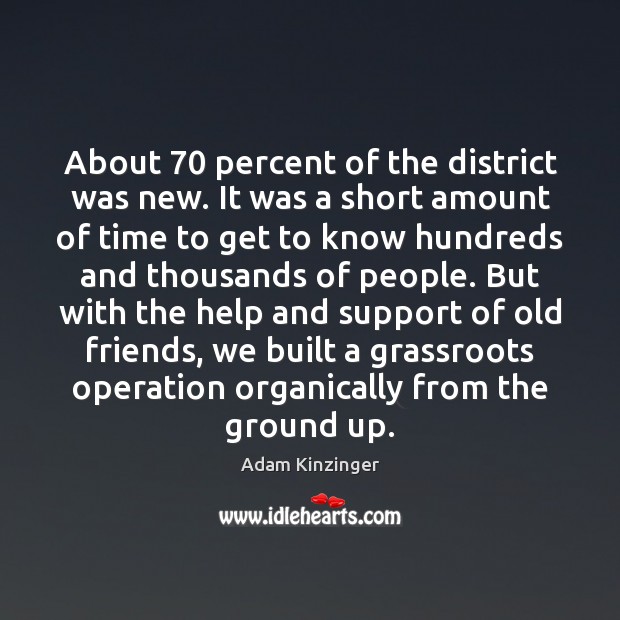 About 70 percent of the district was new. It was a short amount Adam Kinzinger Picture Quote