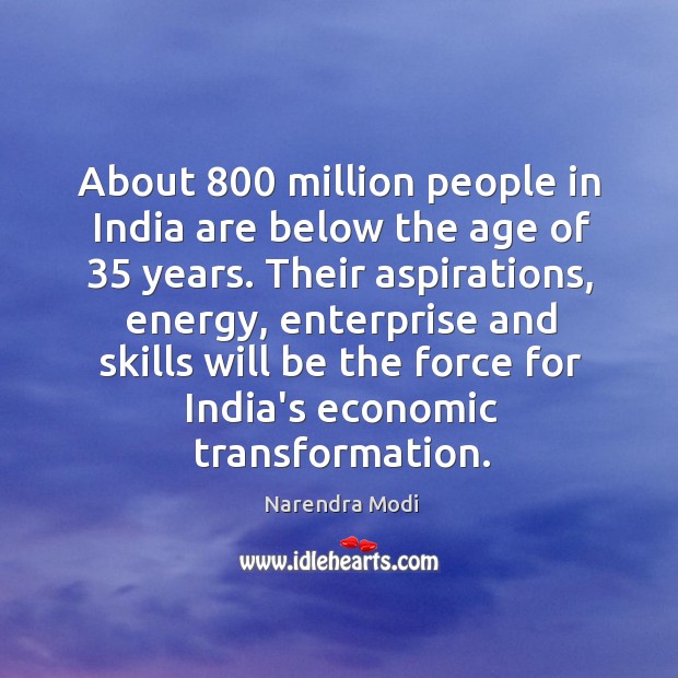 About 800 million people in India are below the age of 35 years. Their Narendra Modi Picture Quote