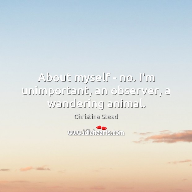 About myself – no. I’m unimportant, an observer, a wandering animal. Christina Stead Picture Quote