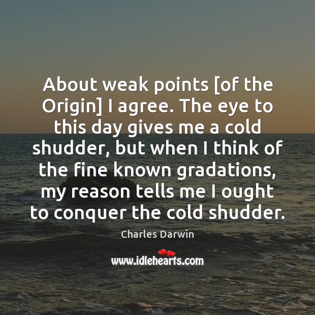 About weak points [of the Origin] I agree. The eye to this Charles Darwin Picture Quote