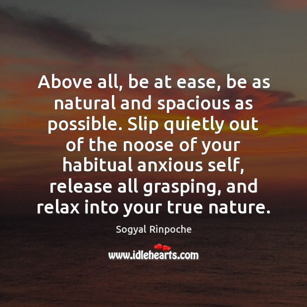 Above all, be at ease, be as natural and spacious as possible. Sogyal Rinpoche Picture Quote