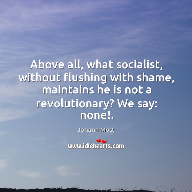Above all, what socialist, without flushing with shame, maintains he is not a revolutionary? we say: none!. Image