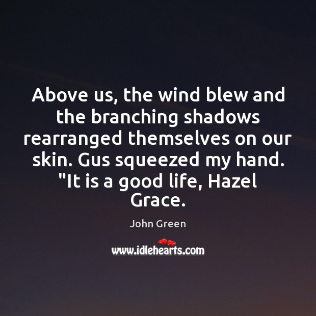Above us, the wind blew and the branching shadows rearranged themselves on John Green Picture Quote