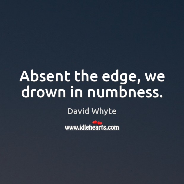 Absent the edge, we drown in numbness. David Whyte Picture Quote