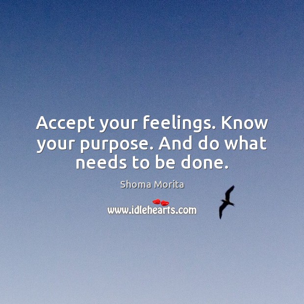 Accept your feelings. Know your purpose. And do what needs to be done. Shoma Morita Picture Quote