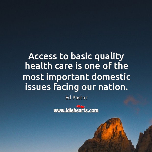 Access to basic quality health care is one of the most important domestic issues facing our nation. Ed Pastor Picture Quote