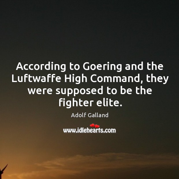 According to goering and the luftwaffe high command, they were supposed to be the fighter elite. Adolf Galland Picture Quote