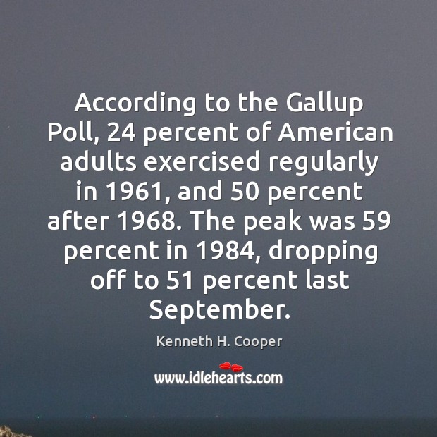 According to the gallup poll, 24 percent of american adults exercised regularly in 1961 Kenneth H. Cooper Picture Quote