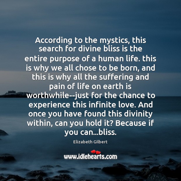 According to the mystics, this search for divine bliss is the entire Elizabeth Gilbert Picture Quote