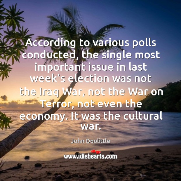 According to various polls conducted, the single most important issue in last John Doolittle Picture Quote