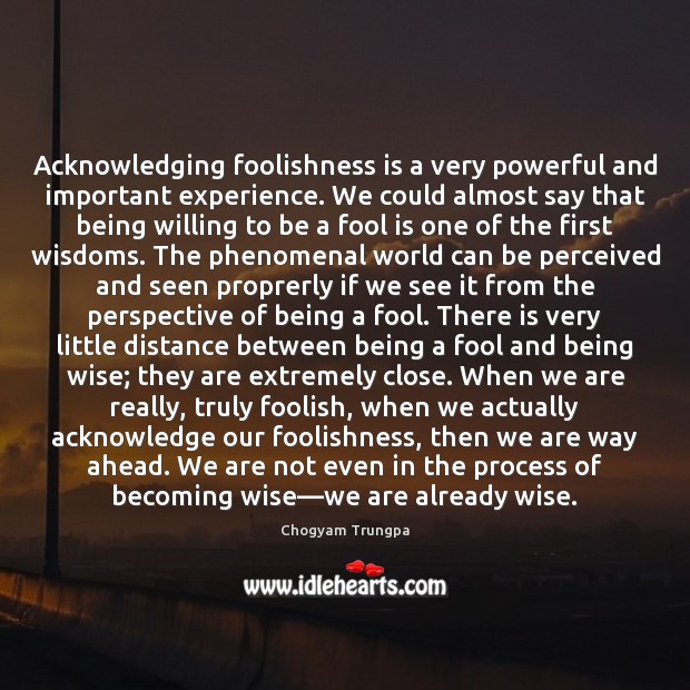 Acknowledging foolishness is a very powerful and important experience. We could almost Chogyam Trungpa Picture Quote