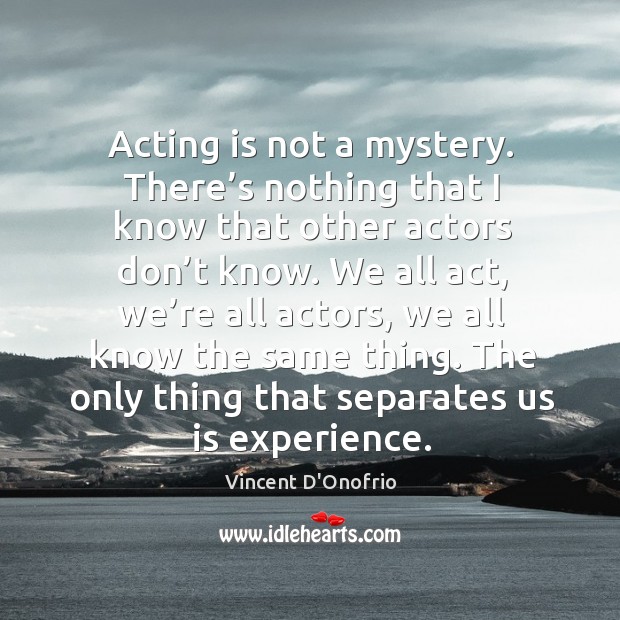 Acting is not a mystery. There’s nothing that I know that other actors don’t know. Vincent D’Onofrio Picture Quote