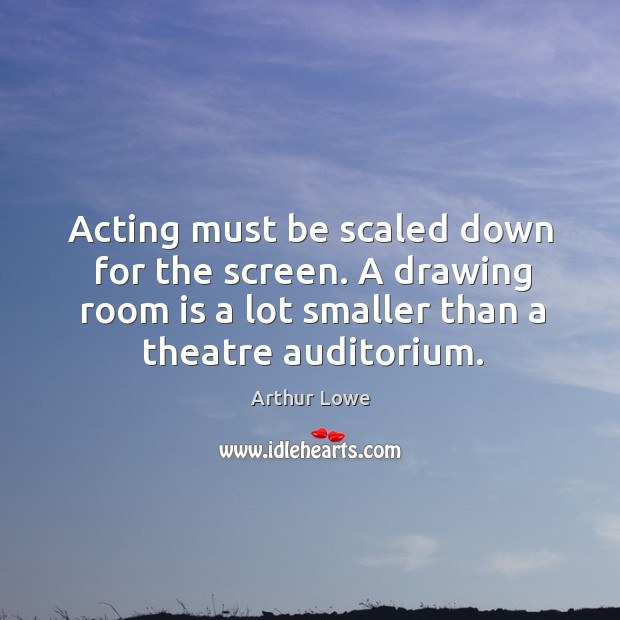 Acting must be scaled down for the screen. A drawing room is a lot smaller than a theatre auditorium. Arthur Lowe Picture Quote