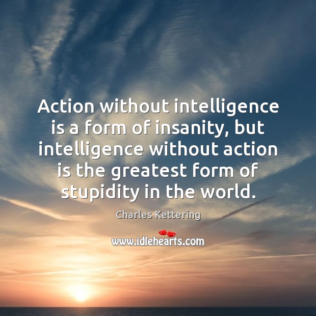 Action without intelligence is a form of insanity, but intelligence without action Image