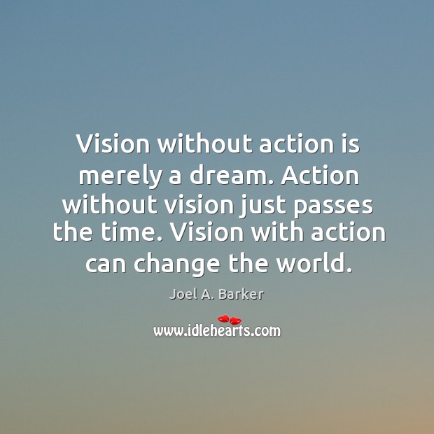 Action without vision just passes the time. Vision with action can change the world. Action Quotes Image