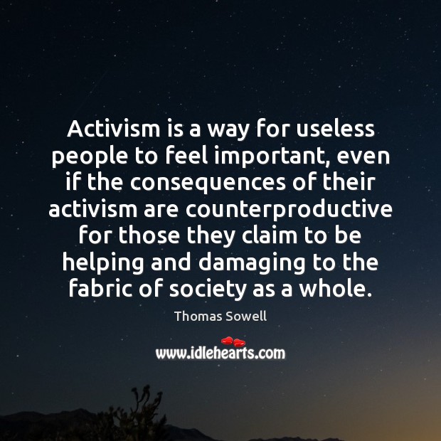 Activism is a way for useless people to feel important, even if Thomas Sowell Picture Quote