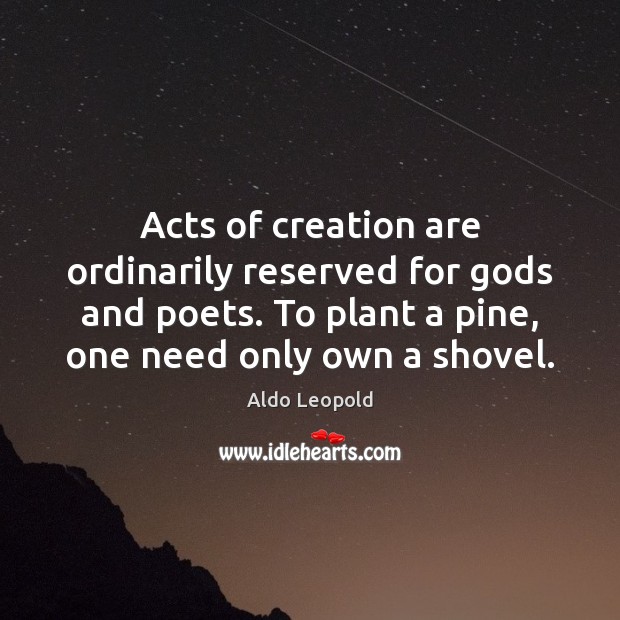 Acts of creation are ordinarily reserved for Gods and poets. To plant Aldo Leopold Picture Quote