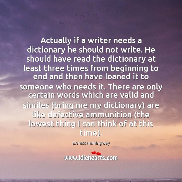 Actually if a writer needs a dictionary he should not write. He Image