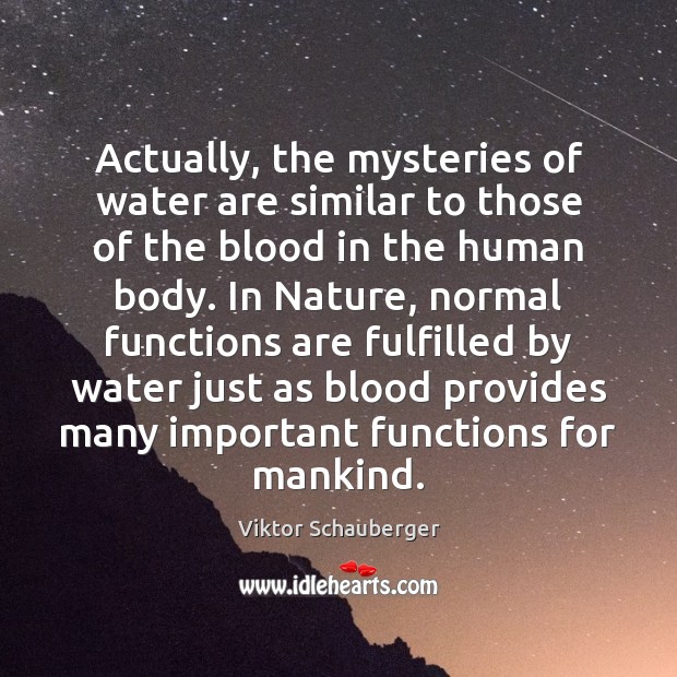 Actually, the mysteries of water are similar to those of the blood Viktor Schauberger Picture Quote