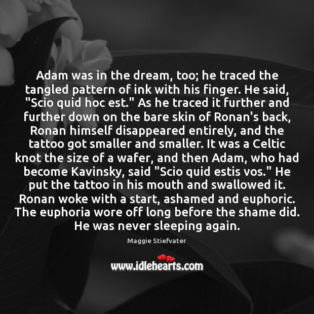 Adam was in the dream, too; he traced the tangled pattern of Maggie Stiefvater Picture Quote