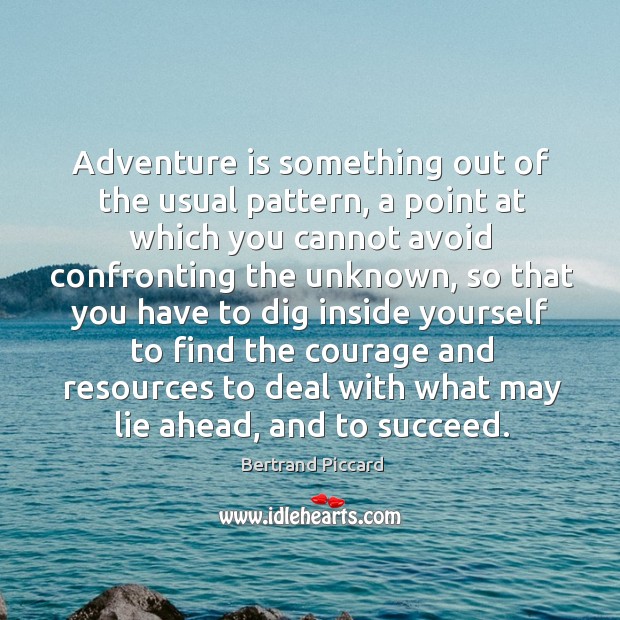 Adventure is something out of the usual pattern, a point at which Bertrand Piccard Picture Quote
