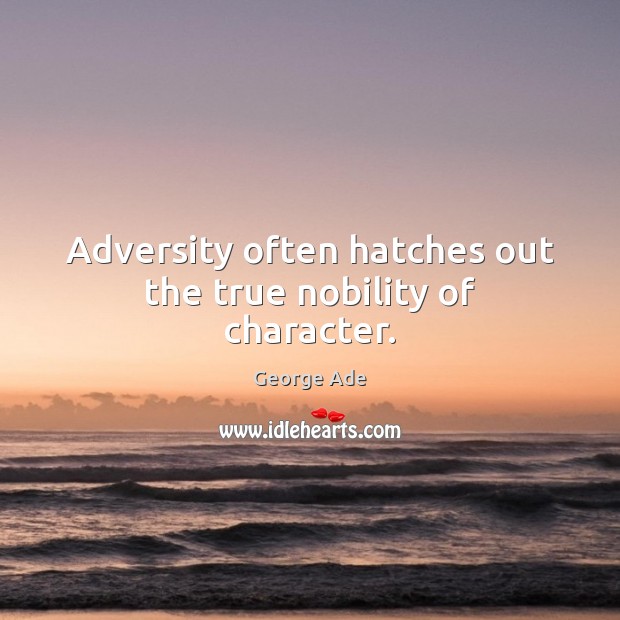 Adversity often hatches out the true nobility of character. George Ade Picture Quote