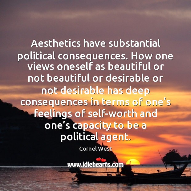 Aesthetics have substantial political consequences. How one views oneself as beautiful or Image