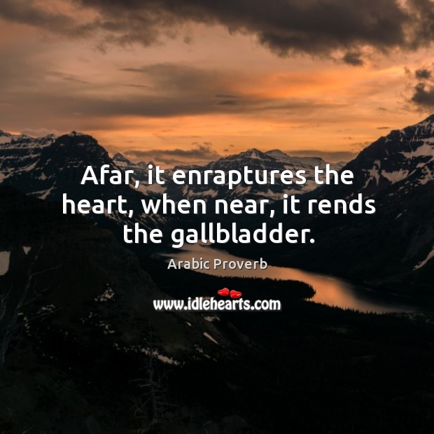 Afar, it enraptures the heart, when near, it rends the gallbladder. Arabic Proverbs Image