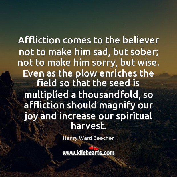 Affliction comes to the believer not to make him sad, but sober; Henry Ward Beecher Picture Quote
