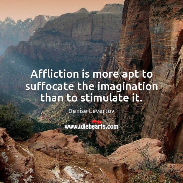 Affliction is more apt to suffocate the imagination than to stimulate it. Denise Levertov Picture Quote