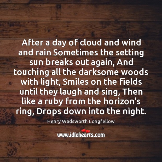 After a day of cloud and wind and rain Sometimes the setting Henry Wadsworth Longfellow Picture Quote
