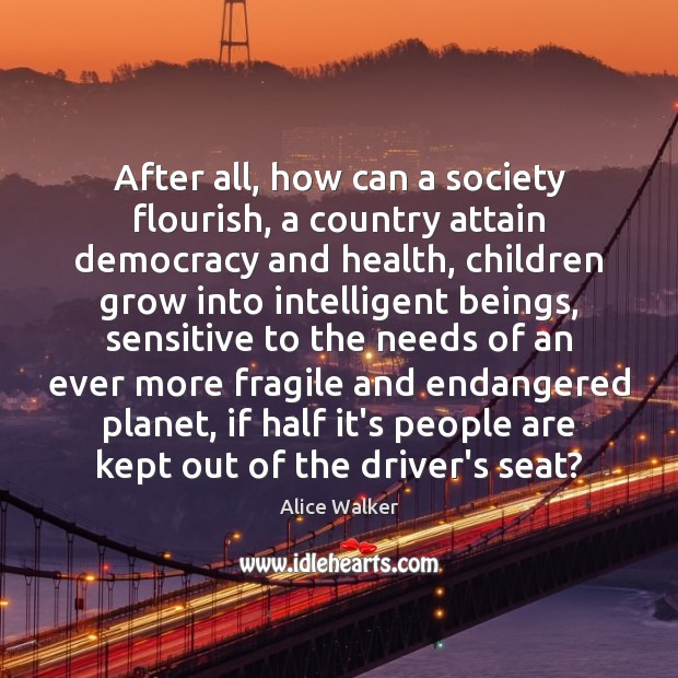 After all, how can a society flourish, a country attain democracy and Alice Walker Picture Quote