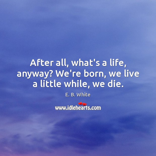 After all, what’s a life, anyway? We’re born, we live a little while, we die. E. B. White Picture Quote